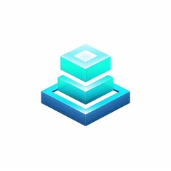 Abstract 3D Layered Cube with Blue Gradient Design