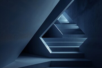 Obraz premium 3d triangle architecture with matte, gradient, deep, blue color. Minimalist Clean design. Elegant and high fashion 