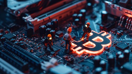 Fototapeta premium statue of a miner working on bitcoin