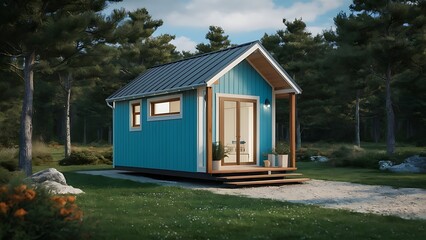3d render illustration of a tiny turquoise house model wallpaper