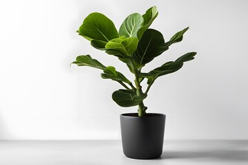 Fiddle leaf fig plant in pot white background, Ai Generated