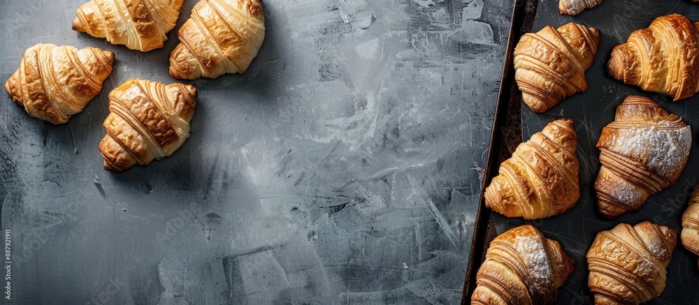 Canvas Prints Tray with croissants displayed on textured background with copy space image