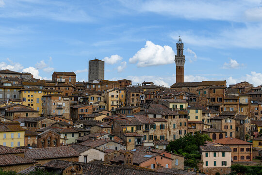 rooftop view of old village and tower