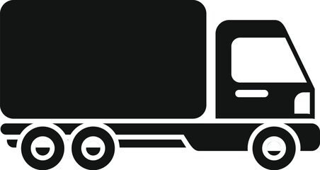 Simple black silhouette of a large delivery truck transporting goods