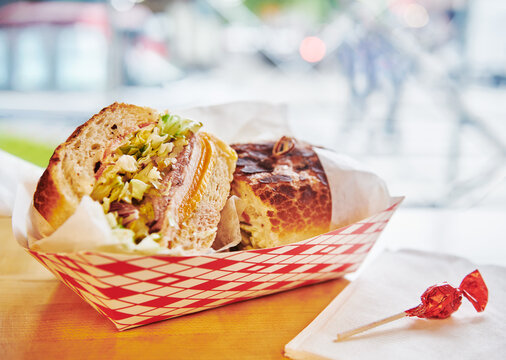 San Francisco, mission district style sandwich on Dutch crunch bread