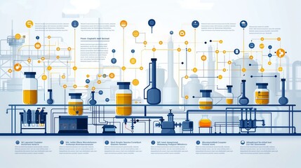 An infographic illustrating the detailed workflow of a chemical production process.