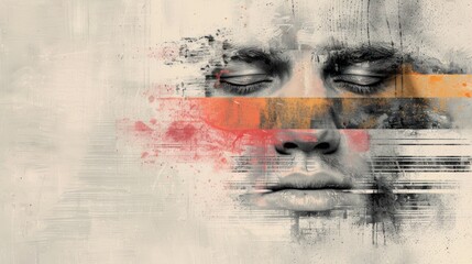 Abstract digital art featuring a serene face with vibrant brush strokes and texture, embodying a mix of calmness and expressive creativity.