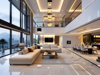 Naklejka premium The understated elegance of minimalist home interiors, a spacious room with sleek designs and monochromatic tones