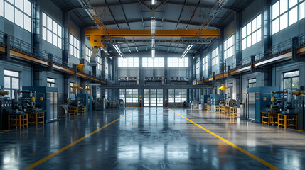 Interior of an industrial factory specializing in mechanical engineering for transformer manufacturing
