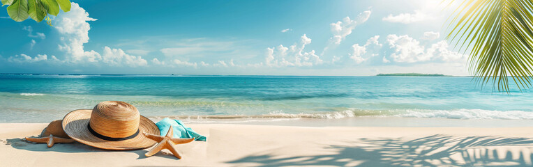beach accessories on sandy - summer background