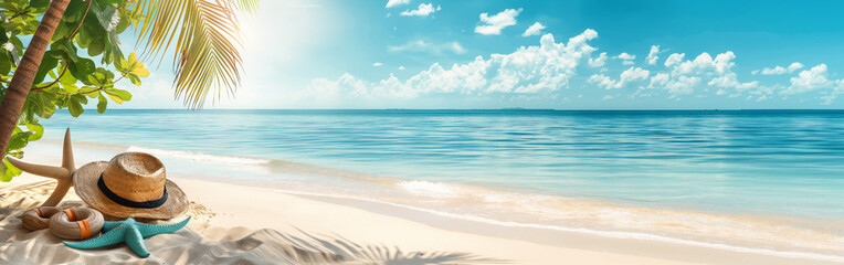 Obraz premium beach accessories on sandy - summer background