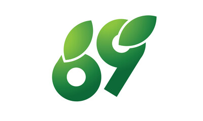 69 Leaf Logo Number Green Simple Nature