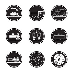 Obraz premium Design very stylish black pictograms that represent train items icon set.flat. Simple. White background