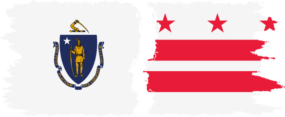 District of Columbia USA - Washington, DC and Massachusetts state grunge brush flags connection, vector