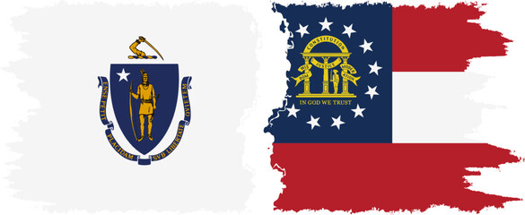 Georgia and Massachusetts states grunge brush flags connection, vector