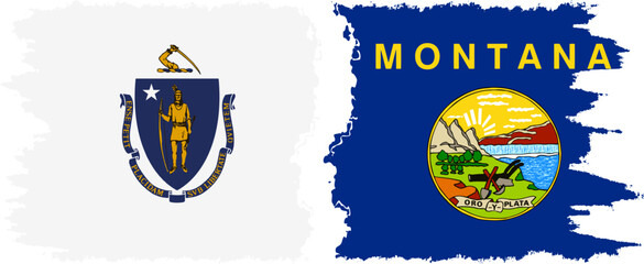 Fototapeta premium Montana and Massachusetts states grunge brush flags connection, vector