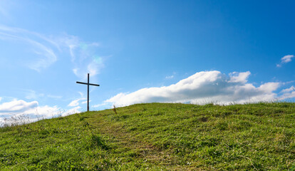 summit cross on Mount Huendle, Oberstaufen, Allgaeu Alps, Bavaria, Germany