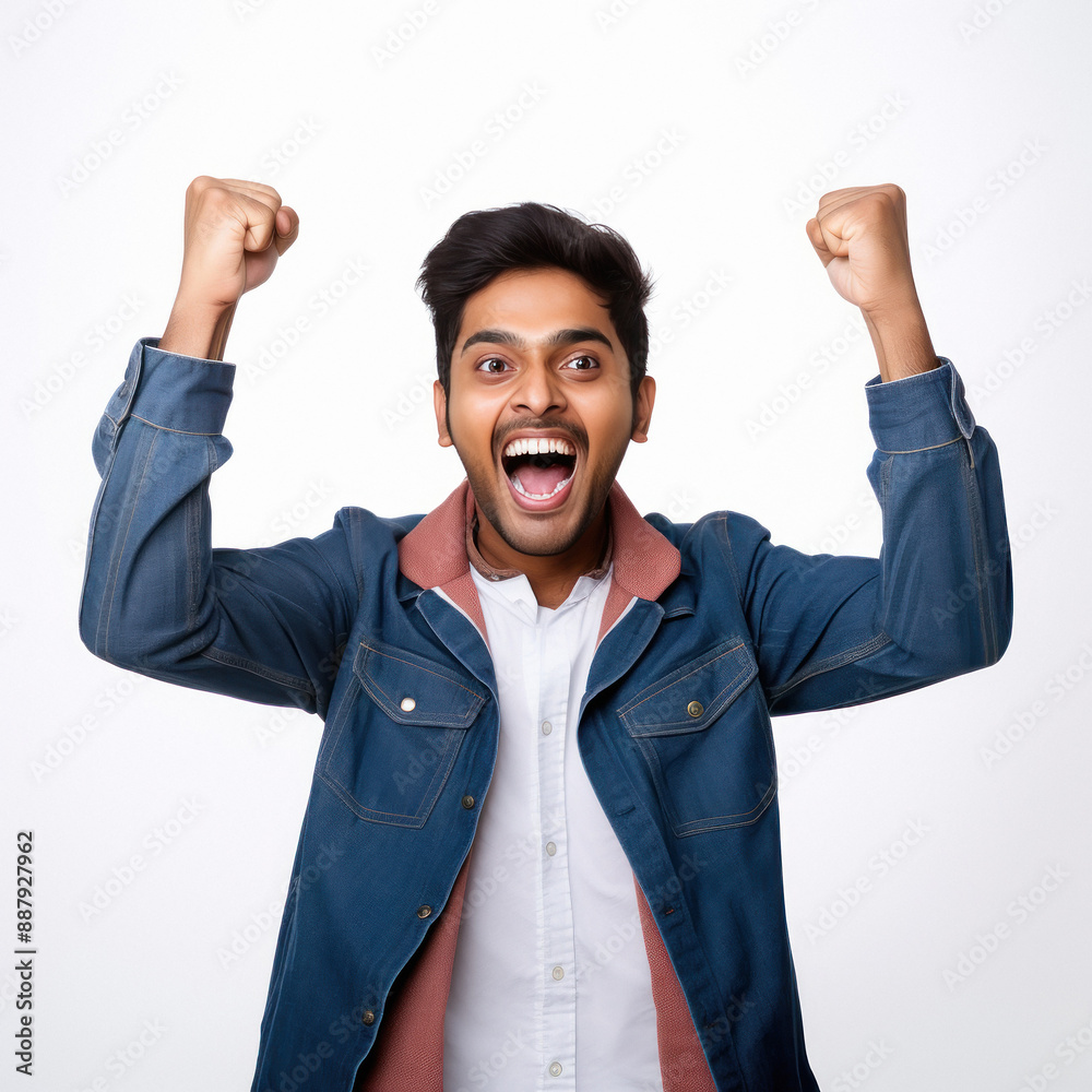 Wall mural cheerful man raised hand