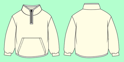 baby unisex borg half zip through sweatshirt fashion illustration flat sketch vector.  © MdAbir