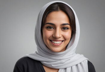 Fototapeta premium Portrait view of a regular happy smiling Kuwait woman, ultra realistic, candid, social media, avatar image, plain solid background