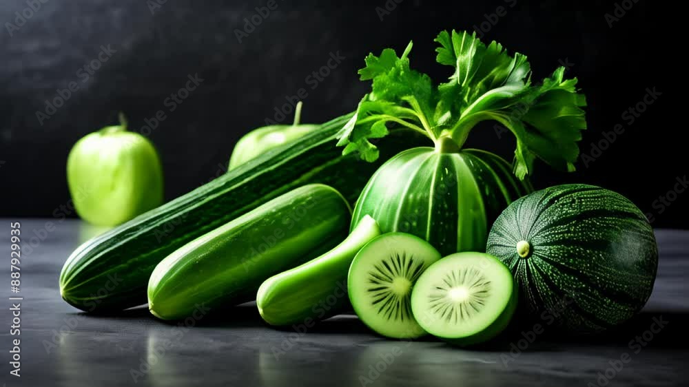 Poster  Fresh and vibrant green fruits and vegetables