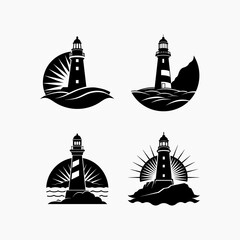 set of Silhouette of a lighthouse