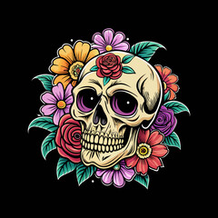 vintage Halloween skull with flowers