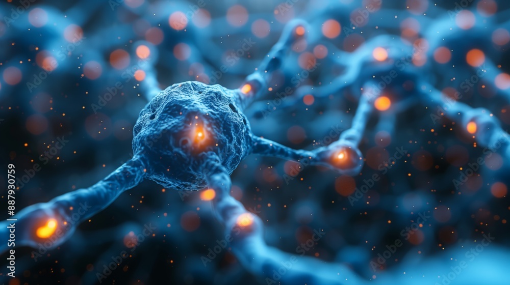 Poster a microscopic image of a neuron, highlighting its intricate structure and the importance of understa