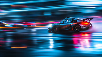 a car driving on a wet road