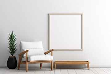 a white chair and a wooden bench