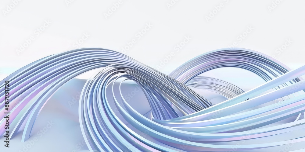 Wall mural abstract rounded lines rendered in 3d with a light background.