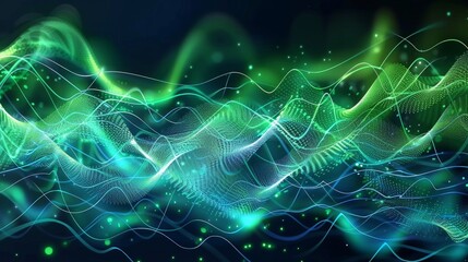 Naklejka premium An eye-catching design element featuring a dynamic interplay of green and blue digital curves.