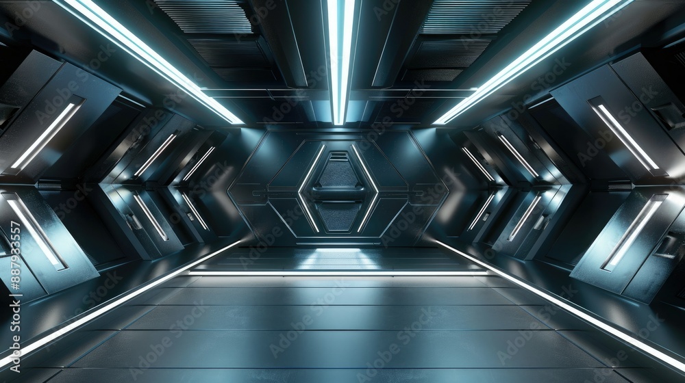 Poster A futuristic 3D booth system with sharp angles and smooth surfaces. The design creates an eye-catching backdrop for online graphic content. 