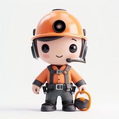 Cute Clay Electrician Character in Kawaii Style on White Background - Adorable 3D Figure with Small Black Eyes Crafting, Generative Ai