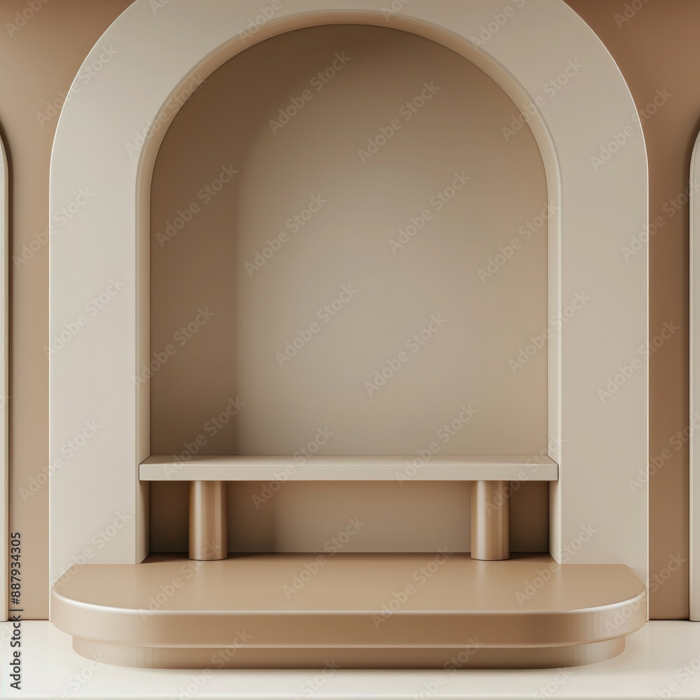 Poster An empty booth system in a 3D rendering, featuring smooth surfaces and a neutral color palette. Ideal for showcasing online graphic resources. 