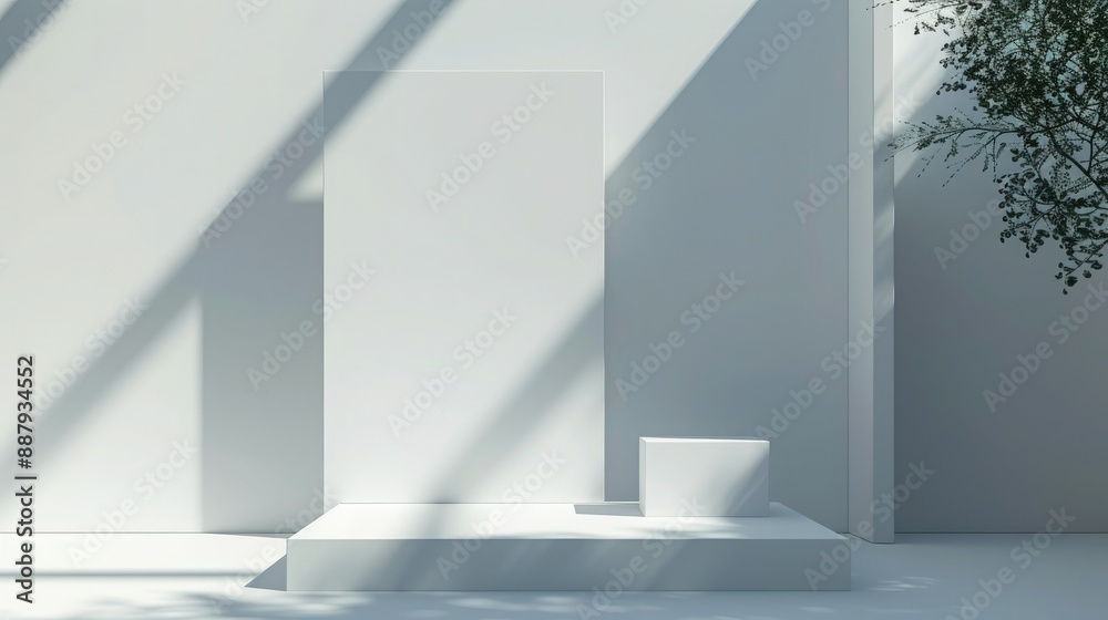 Poster A minimalist 3D booth system with clean lines and neutral colors. This versatile background provides ample space for adding online graphic content.