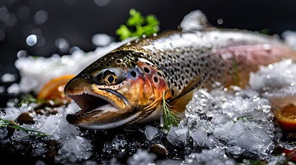 Obraz premium Fresh Trout on Ice