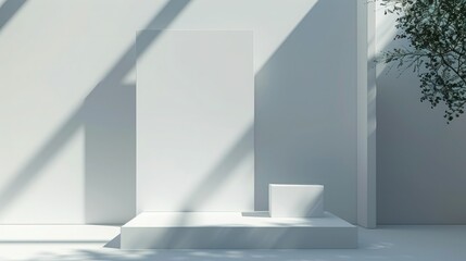 A minimalist 3D booth system with clean lines and neutral colors. This versatile background provides ample space for adding online graphic content.