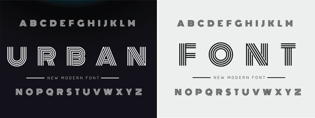 Creative Outline Double line monogram alphabet and tech fonts. Lines font regular uppercase and lowercase. Vector illustration. © DesignerST