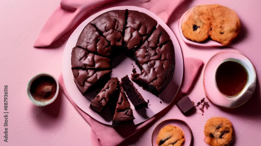 Poster  Sweet indulgence  Chocolate cake and cookies perfect for a cozy afternoon