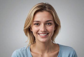 Fototapeta premium Portrait view of a regular happy smiling Croatia woman, ultra realistic, candid, social media, avatar image, plain solid background