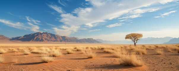 Landscape overlooking the sandy desert. Natural background with copy space. Minimalistic landscape with sand dune