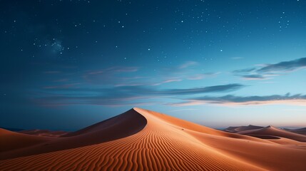 Naklejka premium Landscape overlooking the sandy desert. Natural background with copy space. Minimalistic landscape with sand dune