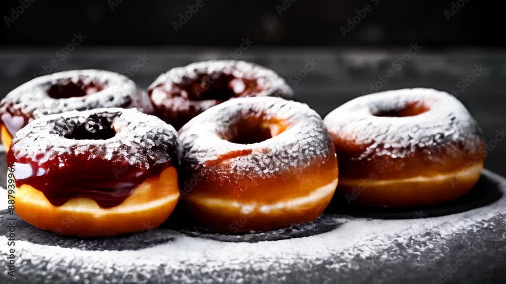 Poster  Deliciously tempting glazed donuts with a dusting of powdered sugar