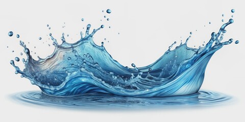 Fototapeta premium Transparent clear blue water splash with realistic waves and drops, isolated on a clean white background, highly detailed 3D vector element in PNG format.