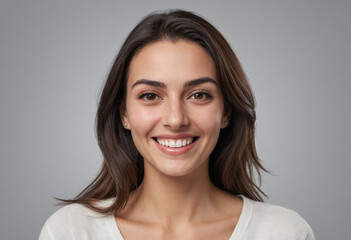 Naklejka premium Portrait view of a regular happy smiling San Marino woman, ultra realistic, candid, social media, avatar image, plain solid background