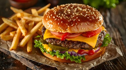 Classic American cheeseburger with all the fixings