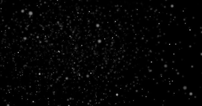 Moving particles, alpha channel. Defocused flowing dust or corpuscles, seamless loop, snow flakes overlay with alpha channel