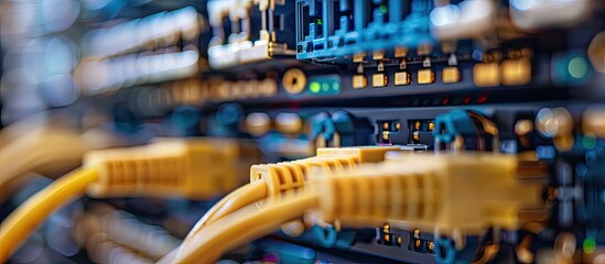 Focus on the input signal connectors of a modern computer display in a close up copy space image