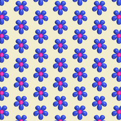 Flowers seamless pattern.3d cute flower isolated on background.Vector graphic illustration.